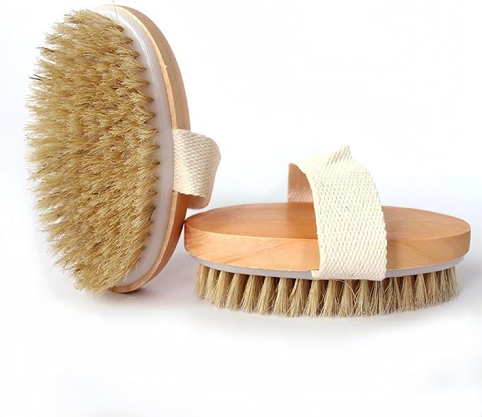 2 Pcs Dry Brushing Body Brush,Natural Bristle Exfoliating Body Scrubbers for Dead Skin,Cellulite,Lymphatic Drainage and Improve Blood Circulation