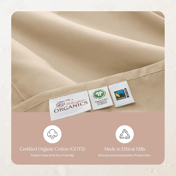 100% Organic Cotton Pillow Cases Queen Size Set of 2-100% Cotton Pillowcases GOTS Certified 300 Thread Count - Naturally Cooling Comfortable Breathable & Soft Pillow Cases (Dune, Queen)
