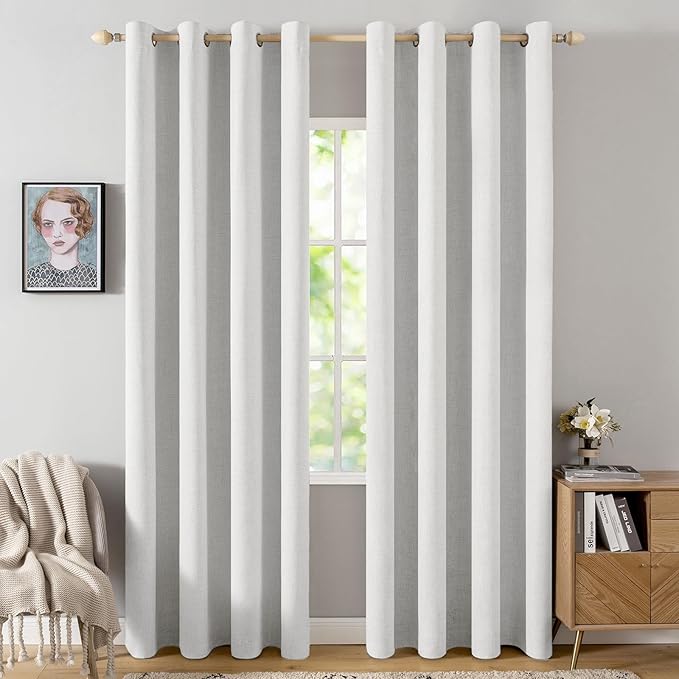 MIULEE 90 Inches Curtains for Bedroom 100% Blackout Thermal Insulated Heathered White Grommet Room Darkening Drapes Luxury Decor for Living Room Nursery 52 x 90 Inch (2 Panels)