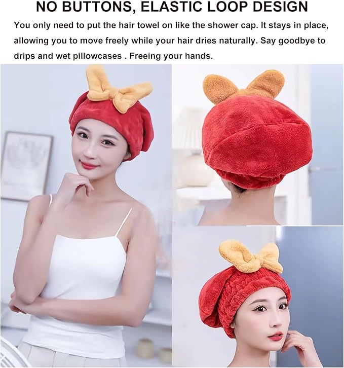 Microfiber Hair Drying Caps for Women | Ultra Absorbent Hair Towels Wrap Turban,Microfiber Bath Towels Bow Shower Cap for Wet Hair,Great Hair Products Gift for Girls