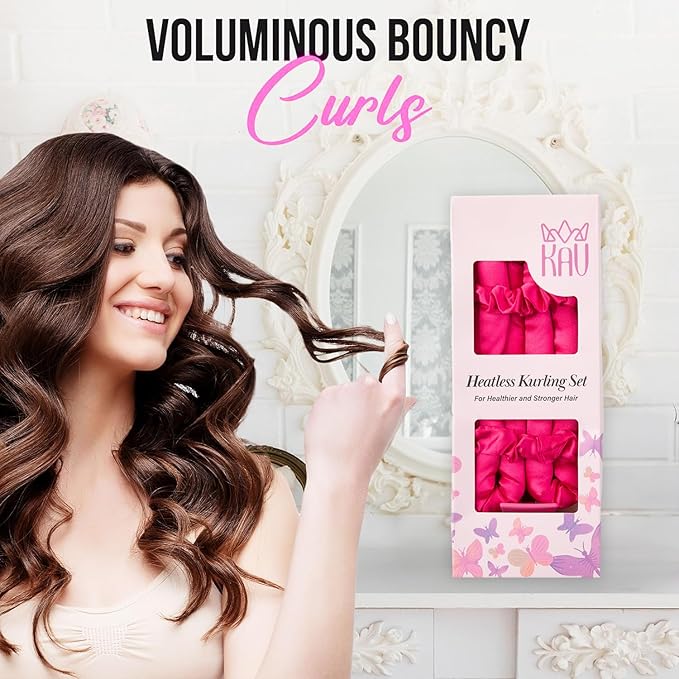 Heatless Hair Curler, Satin Hair Rollers for Heat less Curls Overnight, Premium Satin for No Heat Curls, Overnight Heatless Curling Rod to Sleep In, Silky Curlers with Clip and Scrunchies