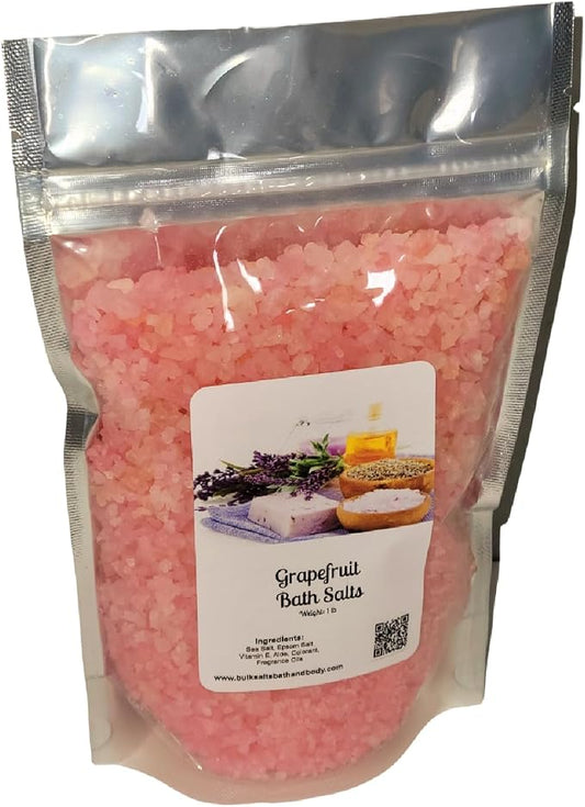 Bath Salts | 1lb Bag (16oz.) | Choose Your Scent | Epsom Salt | Sea Salt| Bathing | Body Care | Beauty | Relaxation | Spa | Pedicure | Manicure | Soak (Grapefruit)