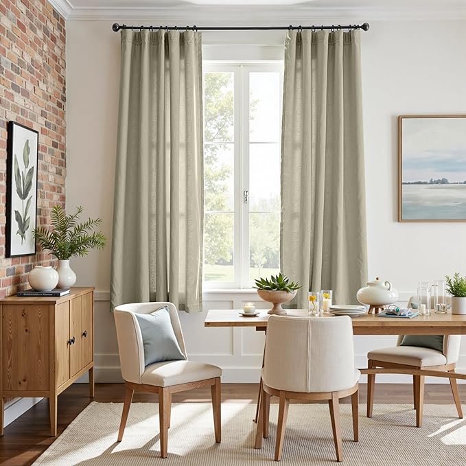 jinchan Linen Curtains Sage Green Semi Sheer Curtains 72 inch Length for Living Room Bedroom Neutral Farmhouse Cottage Core Home Office Light Filtering Privacy Drapes Rod Pocket Back Tab 2 Panels