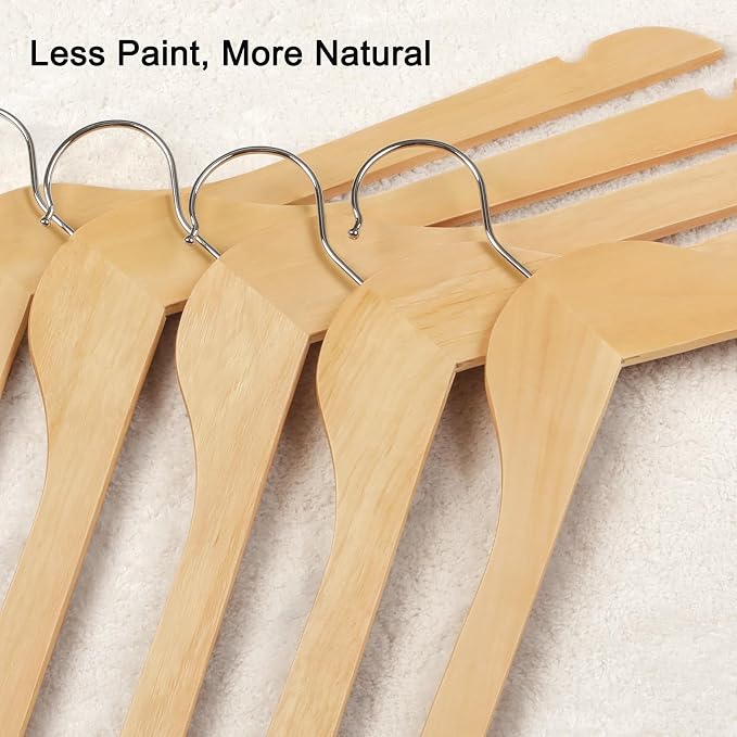 TOPIA HANGER Wooden Hangers 48 Pack, 0.28-inch Slim & Durable Clothes Hangers Space Saving, Natural Wood Hanger with 360°Swivel Hook and Non-Slip Shoulder Notches for Coat,Shirt,Camisole,DressCT51N48