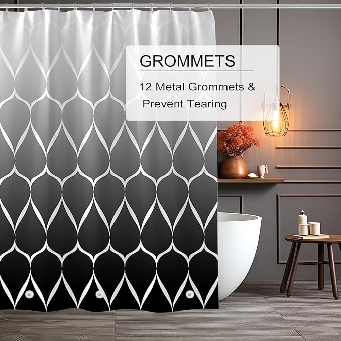 TIKABC Black Shower Curtain Liner, 4G PEVA Shower Liner, Plastic Peva Waterproof Shower Curtains, 72x72 inch with Grommet Holes 3 Magnetic Weights