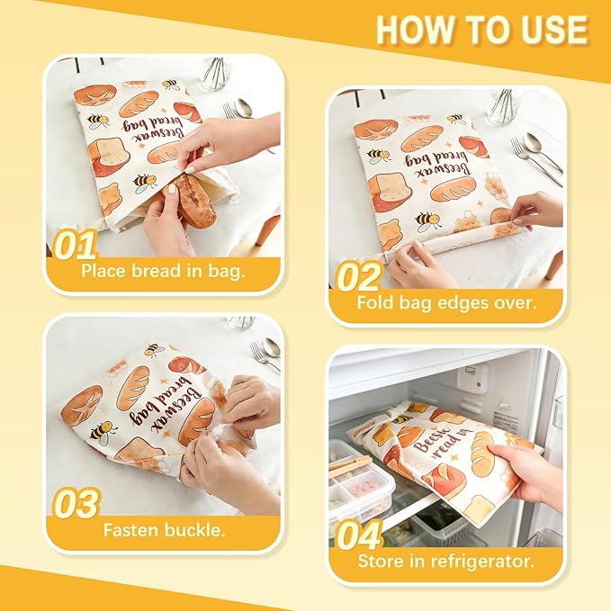 2 Pack Reusable Organic Beeswax Food Wraps, Honeycomb Organic Cotton Bread Storage Bags, Plastic Free Sourdough Bread Keeper, Freezer Safe 12.6x17 Inches, 2 Pack