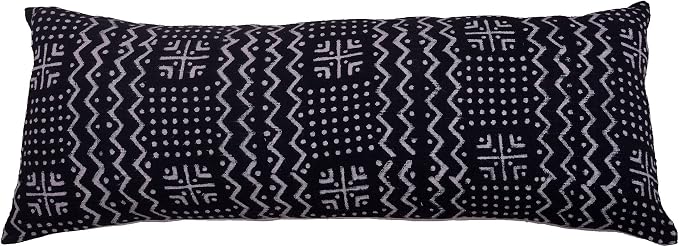 Trade Star Designer Body Pillow Cover 100% Cotton Throw Pilllow Cover Handmade Large Mudcloth Pillow Case Decorative Boho Style Cover for Farmhouse 14x36 Inches (Black, Alma)