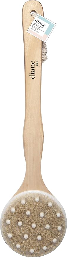 Diane Long Handle Exfoliating Dry Skin Brush, Natural Wood Color