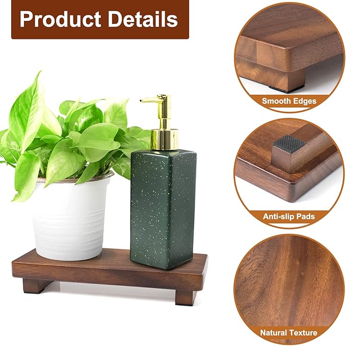 Walnut Wood Pedestal Stand, Wood Riser for Kitchen Counter Farmhouse Decor, Rectangle Wooden Display Tray for Bathroom Home Kitchen (Small, 9 x 3.9 x1.57Inch)