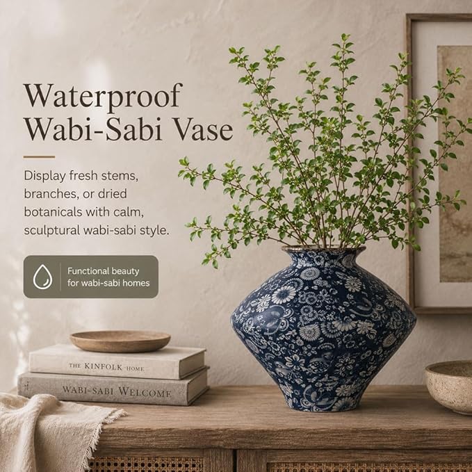 Wabi Sabi Rusty Vintage Vase, 11.4" Tall Wabi Sabi Decor Rustic Farmhouse Pottery Vase for Centerpiece, Textured Pottery Flower Vases for Home Decor, Table, Living Room, Bathroom, Kitchen (11.4 in)