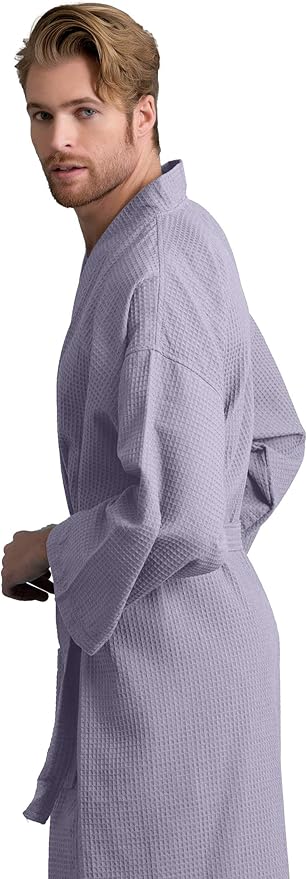 Soft Touch Linen Men's Cotton Waffle Bathrobe, Luxurious & Lightweight, Comfortable & Absorbent, Softness, Fast Dry,