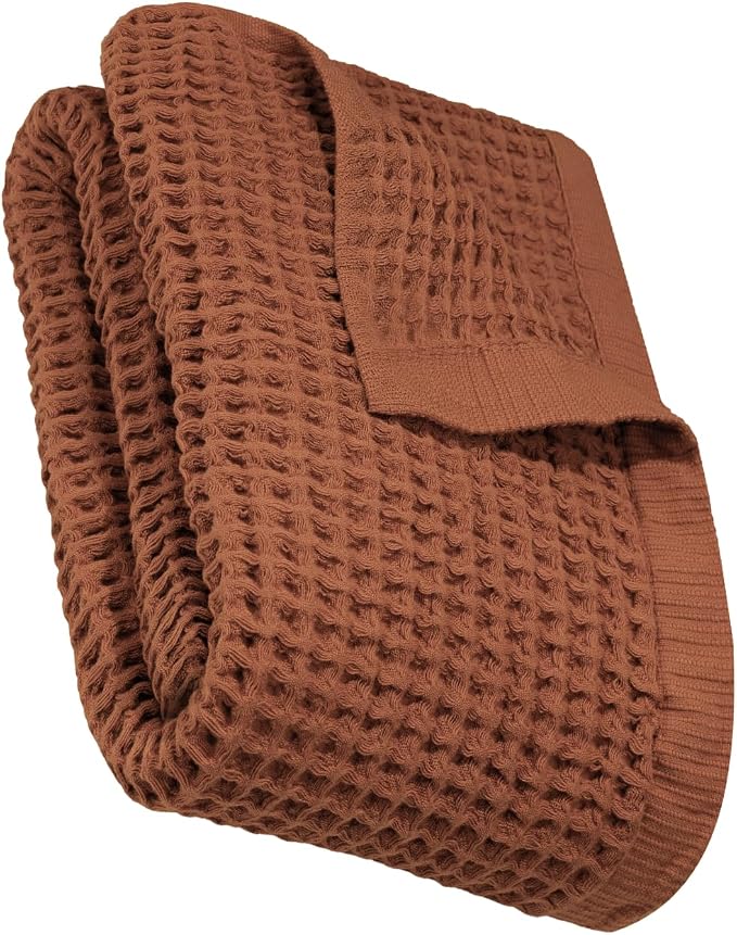 DEMMEX Organic Cotton Waffle Weave Turkish Bath Towel - Ultra Soft Lightweight Quick Dry, Oeko-Tex Certified, 100% Turkish Cotton (Terracotta, Large (60x30))