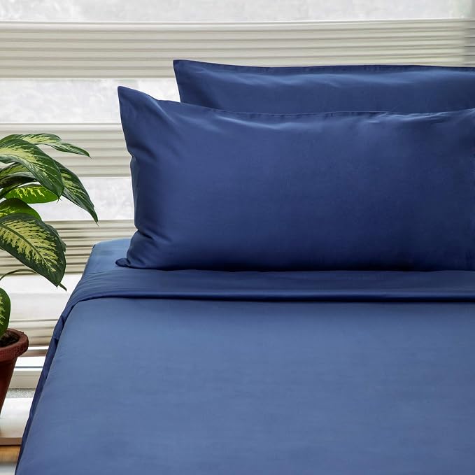 FABDREAMS 100% Organic Cotton Twin XL Sheet Set |400 Thread Count|Luxury Hotel Collection|GOTS Certified Premium Long Staple Cotton|Elasticised 16" Deep Pockets|Smoother than Egyptian Cotton|Dark Blue
