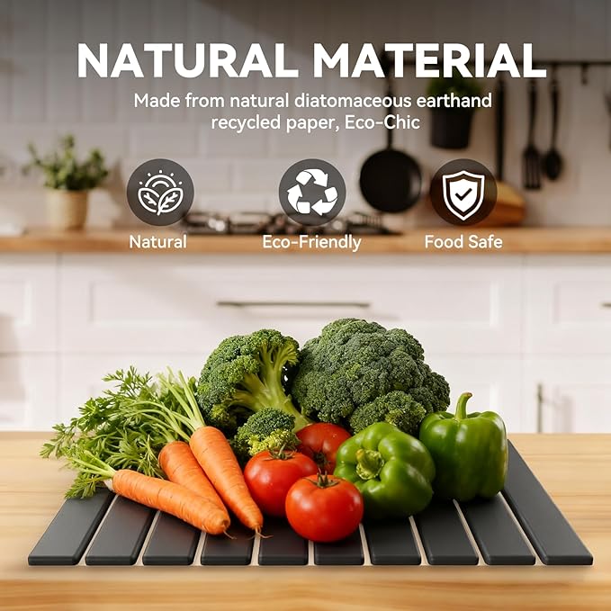Large Stone Dish Drying Mat for Kitchen, Collapsible Diatomaceous Earth Drying Pad, Ultra Absorbent Instant Dry Kitchen Countertop Mat for Dishes, Bottles & Cups, Space-Saving, Fits Any Décor, 24"×16"