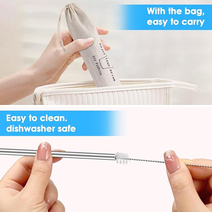MUTNITT Set of 20 10.5" Reusable Bent Stainless Steel Straws with 20 Silicone Tips 5 Cleaning Brush 1 Travel Case Eco Friendly Extra Long Metal Straw Drinking for 20 24 30 oz Tumbler (Pack of 2)