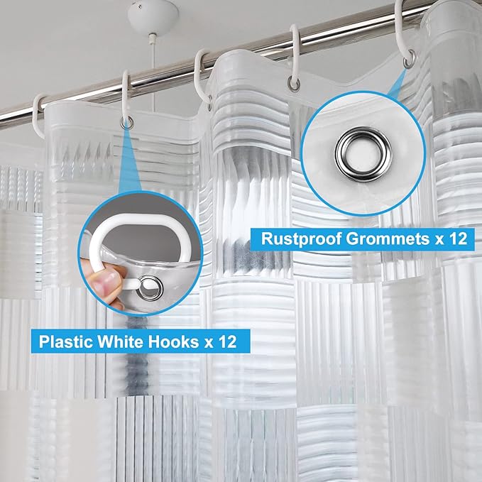 EurCross Stall Clear Shower Curtain Liner 60inch Wide by 72inch Long with Geometric Design,Softer Waterproof EVA Small Size Liner for Shower Stall with 3 Magnets