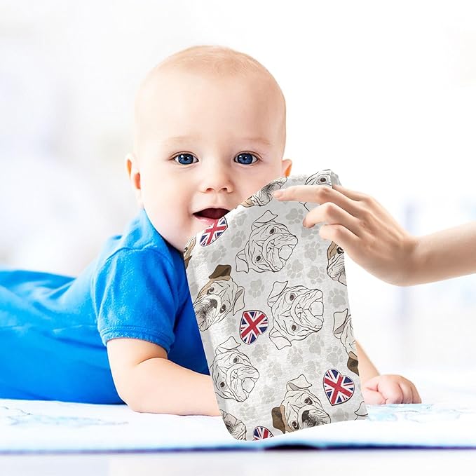 Baby English Bulldog Muslin Washcloths 3 Pack - Muslin Burp Cloths Hanky Large 11.8"X11.8" Extra Soft Absorbent Baby Burp Rags for Newborn 100% Cotton for Boys Girls Gift
