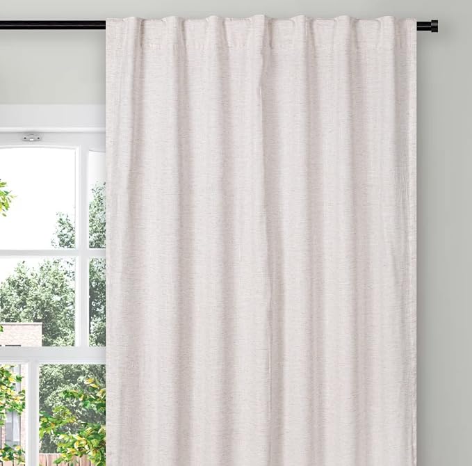 Bedding Craft Farmhouse Curtains Flax Linen 50x84 Natural Set of 2 Tab Top Style with Texo Lining Room Darkening Drapes- Elegant and Ideal for Bedroom Window Home Decor