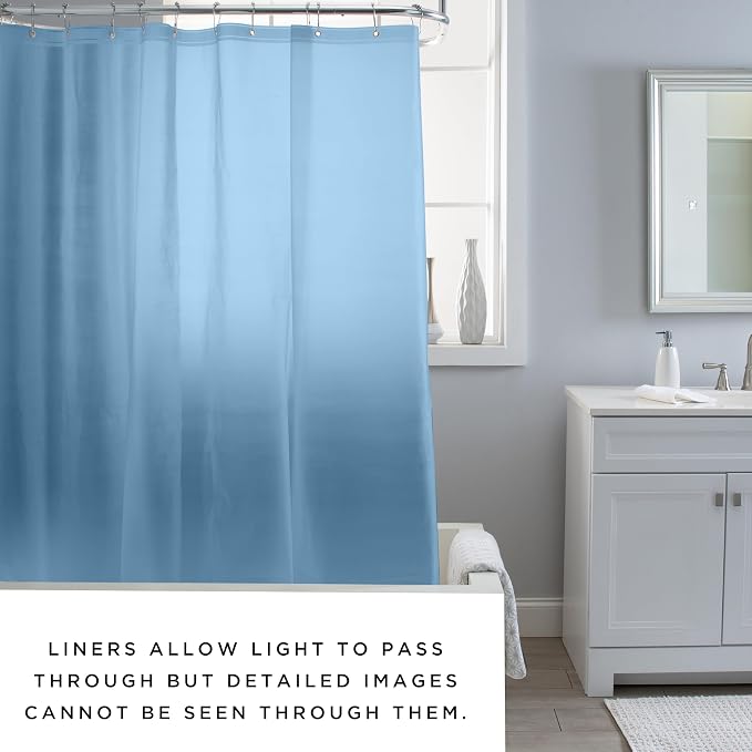 Bath Bliss PVC Heavy Weight Shower Curtain Liner | 4G | 70"x72" | Rust Resistant Copper Grommets | Magnetic Hem | Blue
