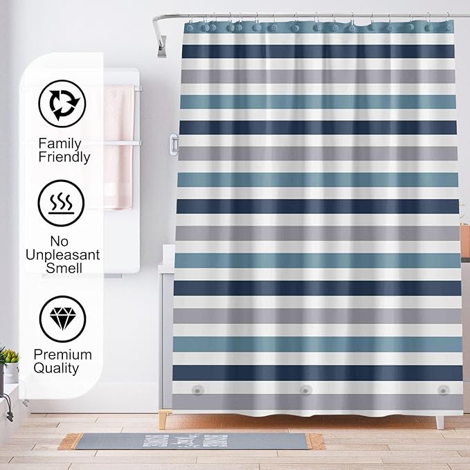 TIKABC Shower Curtain Liner, 4G PEVA Shower Liner, Plastic Waterproof Shower Curtains, 72x72 inch with Grommet Holes 3 Magnetic Weights