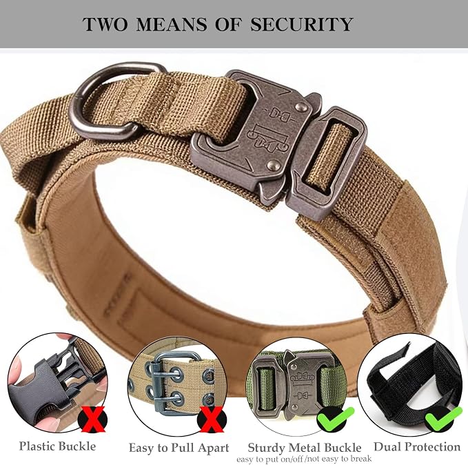 Tactical Dog Collar Adjustable Military Nylon Dog Collar with Control Handle and Heavy Duty Metal Buckle for Medium and Large Dogs (Brown,S)