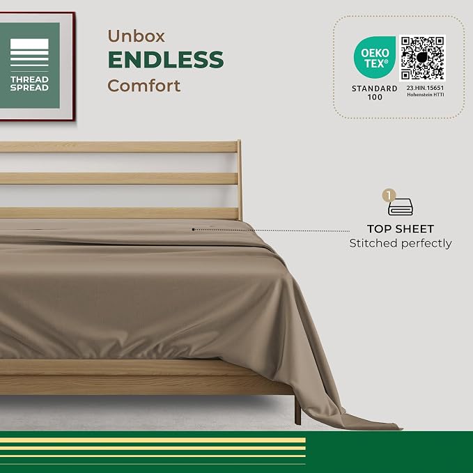 THREAD SPREAD 100% Organic Cotton Percale Flat Sheet Full Size - 1 PC Flat Sheet, Taupe - Crisp, Cool and Strong Bed Linen, Top Sheets for Hot Sleepers, Luxury Breathable GOTS Certified Sheets