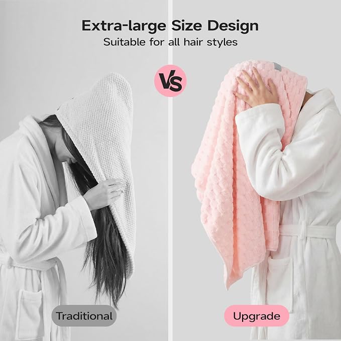 REDKISS 5 Pack Extra Large Hair Towels - Microfiber Hair Towel Wrap for Women, 23 x 47 inches Hair Towels with Elastic Strap, Super Soft Hair Drying Towels for Long, Thick, Curly Anti Frizz Turbans
