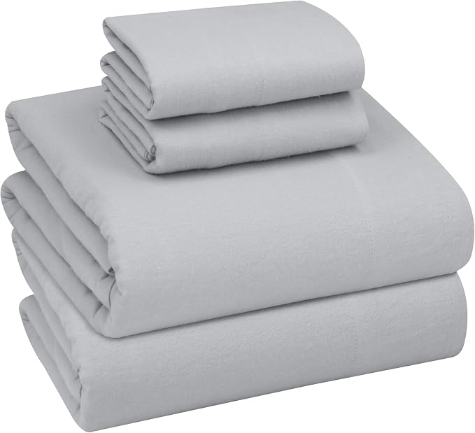 RUVANTI Flannel Sheets Full Size - GOTS Certified 100% Organic Cotton, 4 Piece Warm, Soft & Breathable Set, Deep Pocket Snug Fit, Double Brushed Cozy All Season Bedding, Light Grey