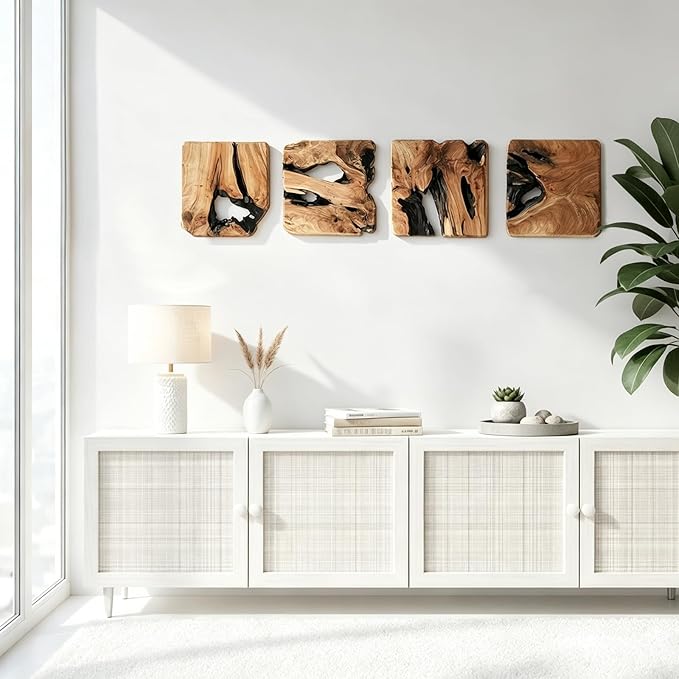 BOTALEGRE 4-Piece Natural Cedar Wood Wall Art Set, Handcrafted Rustic Abstract Wall Decor, Unique Cedar Root Wooden Wall Hanging for Home Living Room Bedroom Office