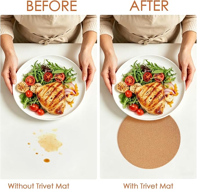 Cork Hot Pads for Kitchen,4 Pack High Density Thick Cork Trivets for Hot Dishes 8" Heat Resistant Large Cork-Coasters Placemats for Table, Kitchen, Countertops