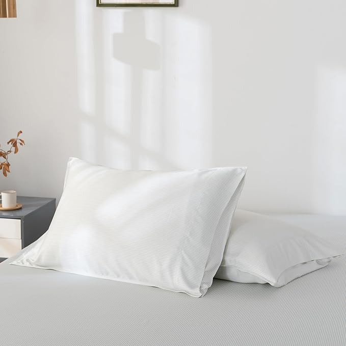 Bella Coterie | Luxury Bamboo Viscose King Size Pillowcase Set | 100% Organically Grown | Ultra Soft | Cooling | 2 Pcs [Striped Coastal Blue]