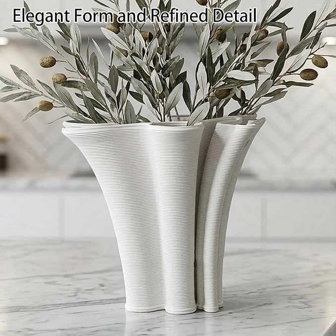 White Ceramic Vase for Home Decor, Boho Artistic Irregular Shape Decorative Vase, Unique Modern Accent for Living Room Bedroom or Entryway