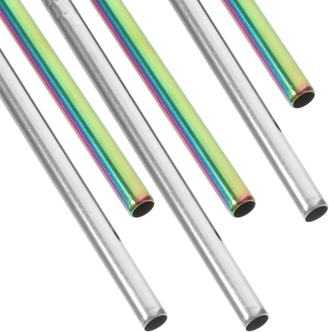 OSALADI 7pcs 304 Stainless Steel Reusable Straws Set for Tumblers, Colorful and Natural Metal Juice Drinking Straws with Cleaning Brush, Party and Birthday Supplies