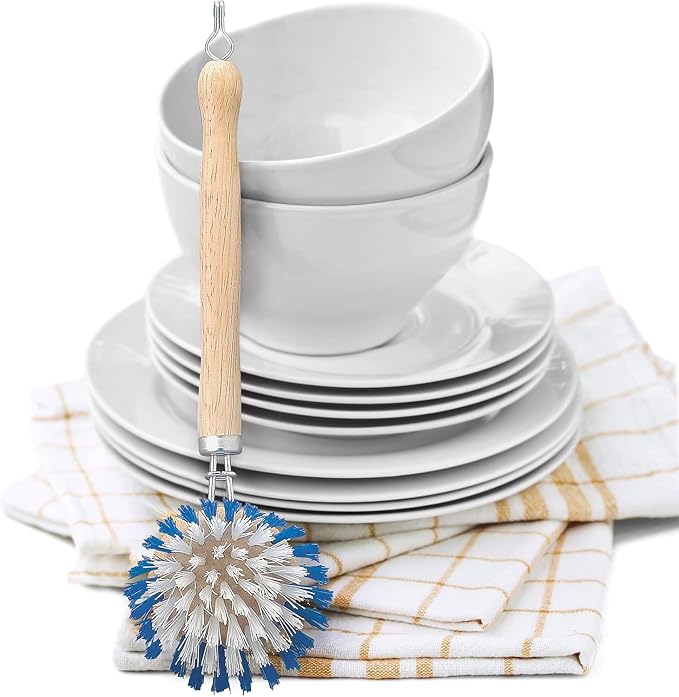 HIC Kitchen Dish Washing Vegetable Scrub Brush, Non-Scratch Nylon Bristles, Set of 2