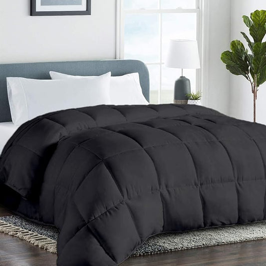 All Season Hypoallergenic Luxurious Down Alternative Cotton Comforter, Ultra-Soft 750 Fill-Power Eastern King Size Measure 118" x 110", Dark Gray
