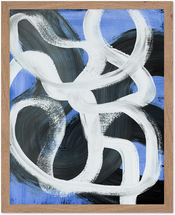 Monem Art Bold Blue Brushstroke Abstract Print - Modern Textured Line Art Poster - Wall Decor for Living Room, Bedroom or Office - 12x16 Beige Framed Wall Art by Mareike Bohmer
