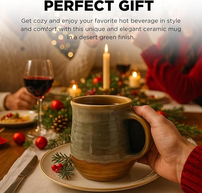 Hand Warmer Mug, Ceramic Pottery and Hand Painted & Colored - Contoured Pocket, Hold Warmth From The Heat Of Your Drink - Keep Your Fingers Warm, Comfy Handwarmer Gift, Winter Gifts - Right Handed