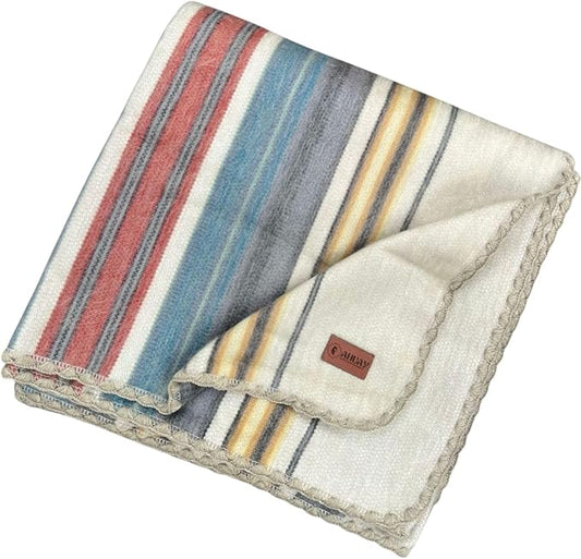 Alpaca Wool Throw Blanket, Beige Striped, 65 x 48 | Ultra-Soft, Naturally Warm, Lightweight, Breathable, Non-Itchy