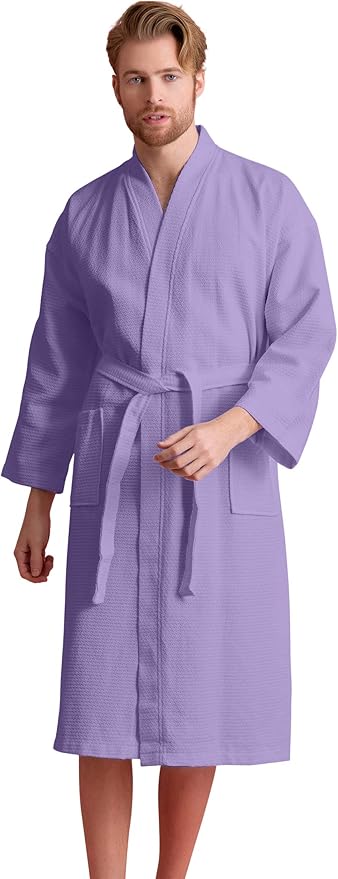 Men's Luxury Waffle Weaved Cotton Bathrobe - Lightweight & Soft - Quick Dry & Absorbent - Spa Robe for Men