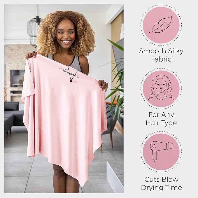 Microfiber Hair Towel Wrap for Women – Large Fast Drying Hair Towel with Patented Clip – Anti-Frizz, Super Absorbent, Silky Smooth Microfiber – Plopping Hair Wrap for Curly, Wavy & Straight Hair