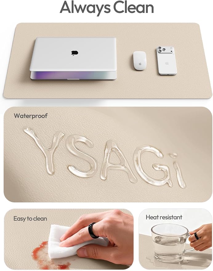 YSAGi Leather Desk Protector, Office Mat, Large Mouse Mat, Non-Slip PU Leather Blotter, Laptop Desk Mat, Waterproof Writing Pad for Office and Home(Eeggshell, 42" x 17.2")