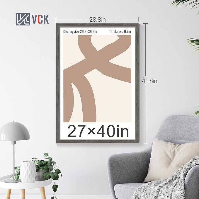 VCK 27x40 Picture Frame Set of 4 - Grey, Gallery-Quality Wood Poster Frames, 1.1-Inch Wide Border, Polished Plexiglass, Vertical or Horizontal Wall Display for Photo/Art/Prints, Grey