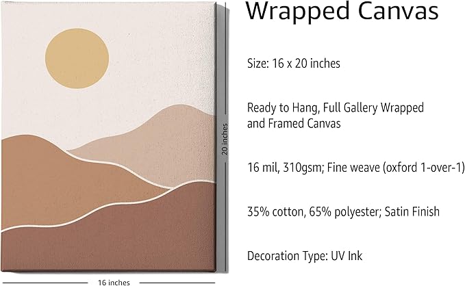 Y2K BOO Organic Abstract Shapes Wrapped Canvas Wall Art Minimalist Botanical Silhouette Earth Tones Terracotta 16x20 Inch Gallery Stretched Modern Home Wall Art Decor
