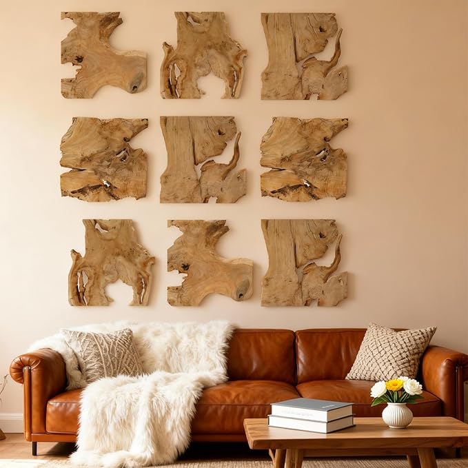 Natural Wood Wall Art - Handcrafted Rustic Decor, Frameless Design for Living Room, Bedroom, Kitchen, or Office - Unique Organic Charm for Your Home (Natural*9)