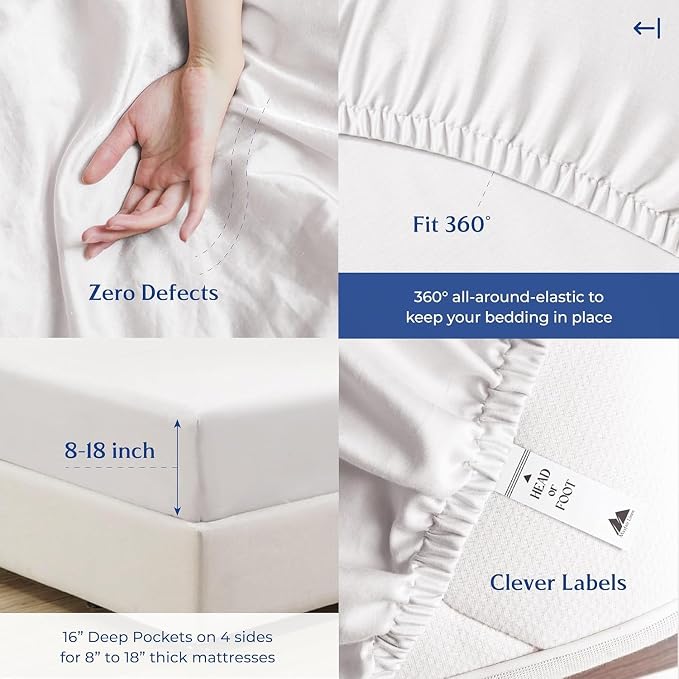 Mayfair Linen 100% Organic Cotton Percale Sheets Queen Size Pack or 2 - Soft & Crisp Organic Cotton Sheets Queen Size (8 PC, White), Fully Elasticized Eco Friendly Naturally Cooling Percale Sheet Set