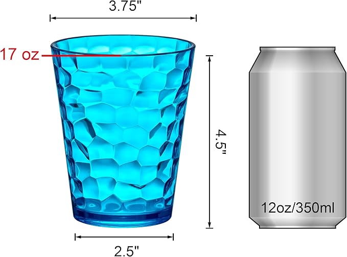Amazing Abby - Iceberg - 16-Ounce Plastic Tumblers (Set of 8), Plastic Drinking Glasses, Mixed-Color Reusable Cups, Stackable, BPA-Free, Shatter-Proof, Dishwasher-Safe