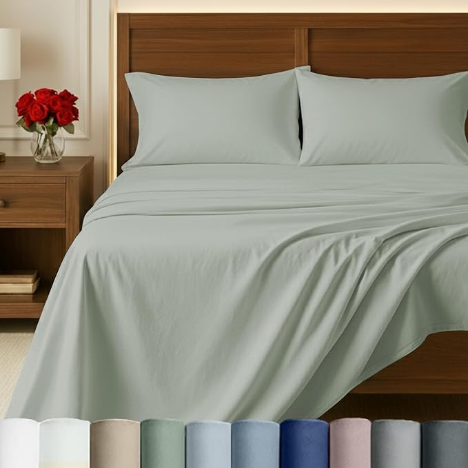 California Design Den Queen Sheet Set Deep Pocket Bedding - Certified 100% Egyptian Cotton Queen Size Sheet Set, Soft Sateen, Durable Bedding - Meadow Grey