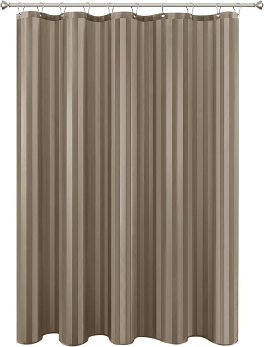 Biscaynebay Fabric Shower Curtain or Liner 72" by 72", Taupe Water Repellent Damask Stripes Bathroom Curtains Machine Washable
