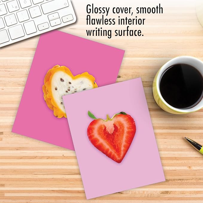 The Best Card Company - 20 Cute Boxed Cards (4 x 5.12 Inch) - Assorted Blank Set (10 Designs, 2 Each) - Fruit Hearts AM8992OCB-B2x10