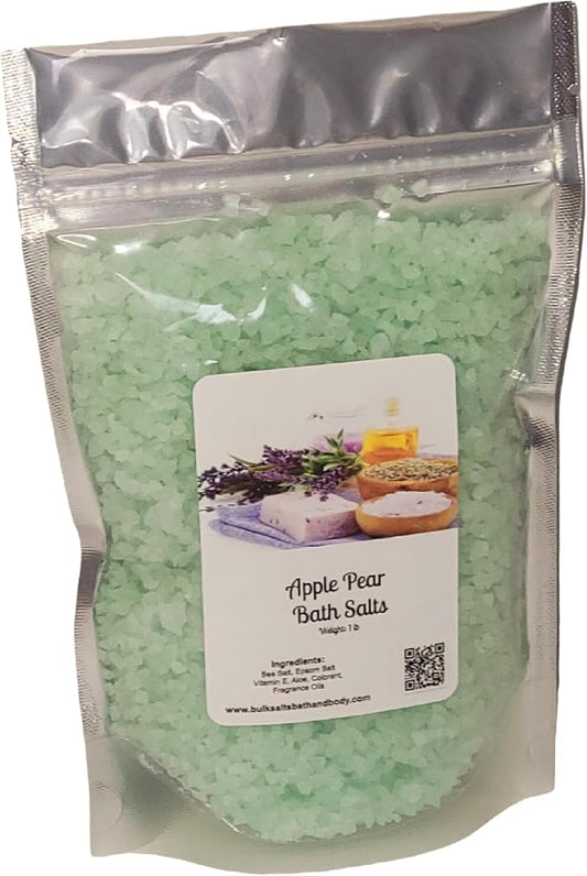 Bath Salts | 1lb Bag (16oz.) | Choose Your Scent | Epsom Salt | Sea Salt| Bathing | Body Care | Beauty | Relaxation | Spa | Pedicure | Manicure | Soak (Apple Pear)
